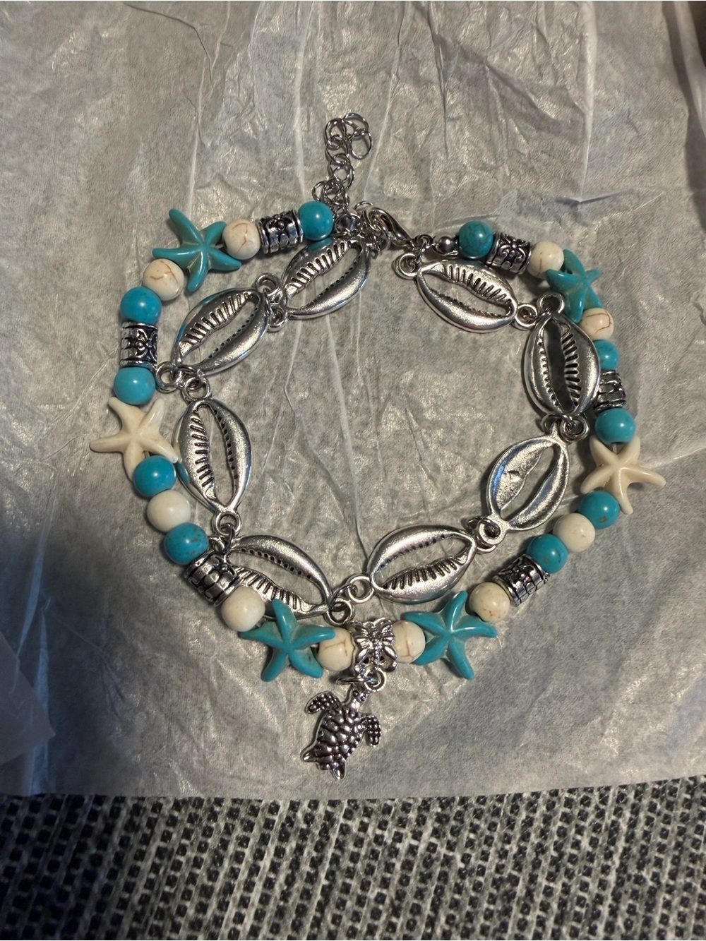 Ankle bracelet Turquoise & White Beach Charm - Picture 8 of 8
